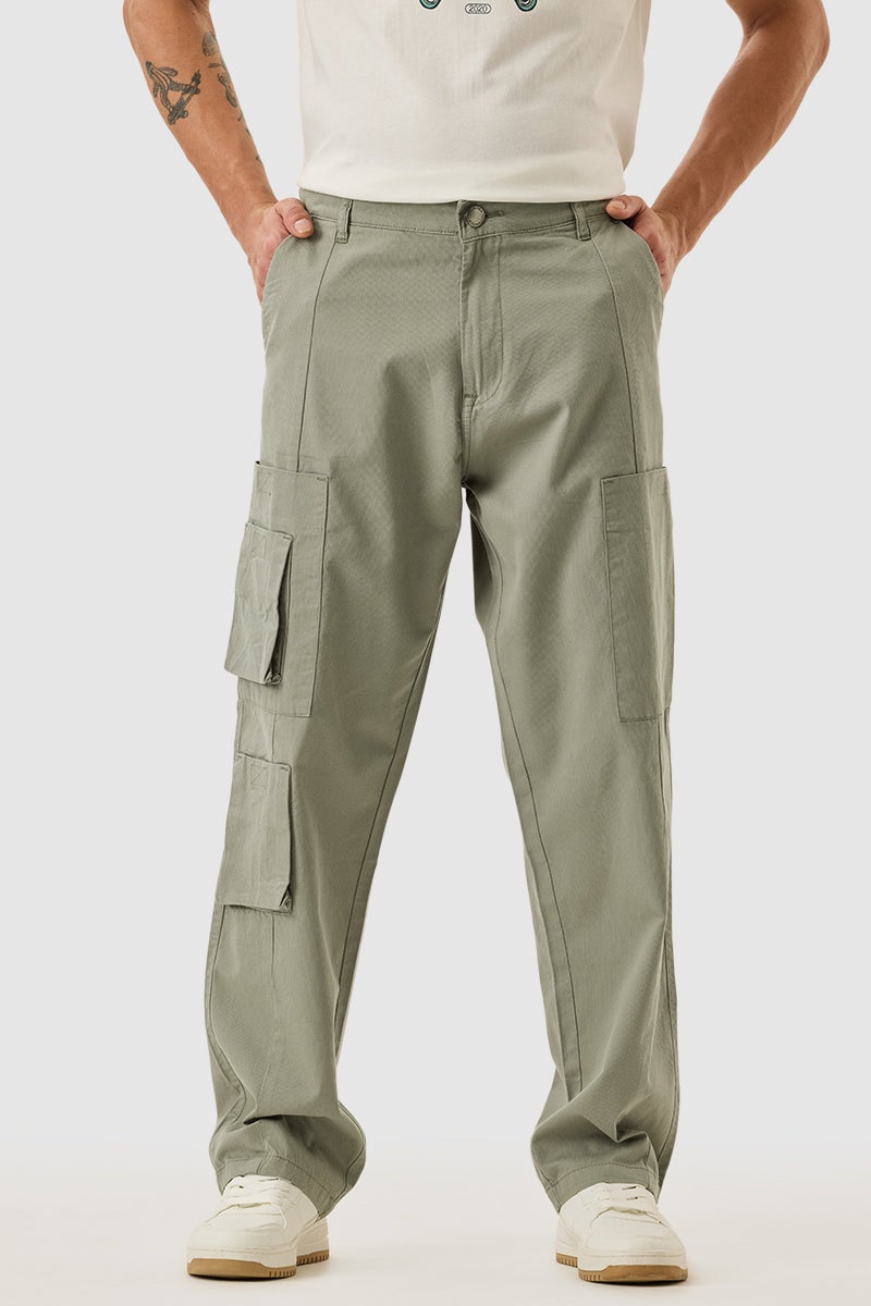 SNITCH Sage Green Regular Fit Cargo Pants - Image 5
